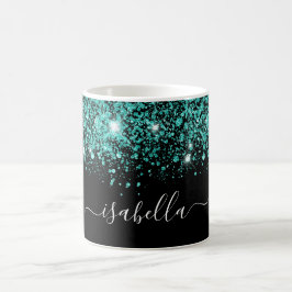 Glam-skript i Black teal glitter namn Kaffemugg