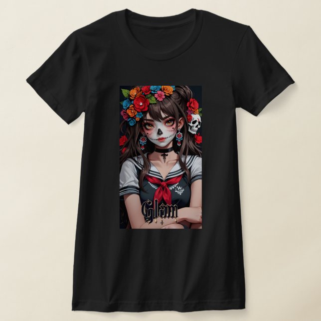 Glam Skull Girl Anime Art Manga Shirt 01 T Shirt (Laydown)