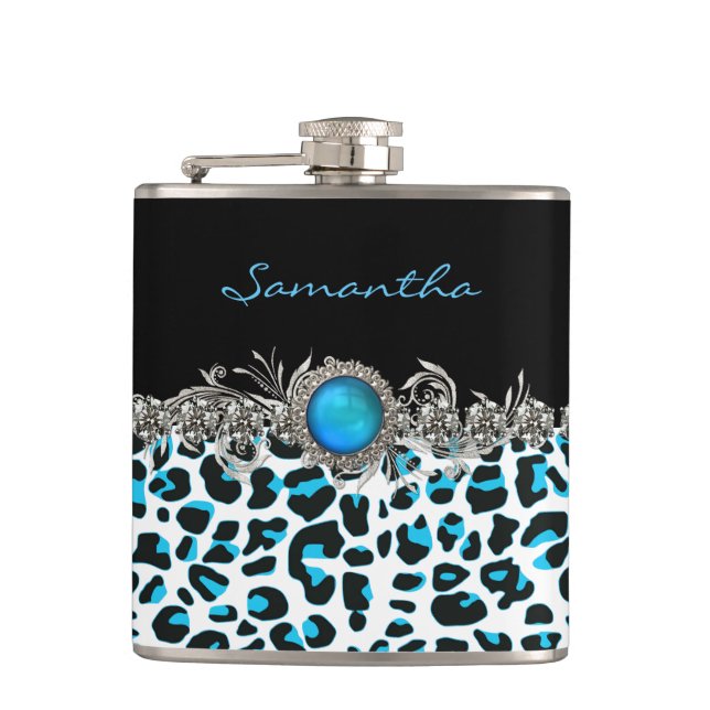 Glam Snö Leopard Print Anpassningsbar Flask Fickplunta (Framsidan)