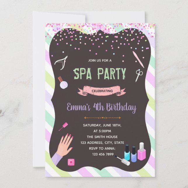 Glam spa födelsedagsfest inbjudan (Framsida)