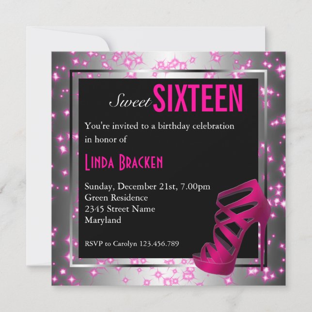 Glam Sparande Rosa High Heel Sweet sixteen Inbjuda Inbjudningar (Framsida)