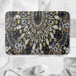 Glam sparkles art deco Black guld rhinestone Badrumsmatta