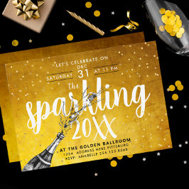 Glam Sparkling Champagne Guld nyår Party Invi Inbjudningar
