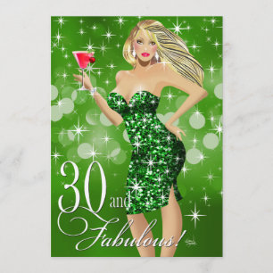 Glam Sparkly grönt för granat30års födelsedag   Inbjudningar