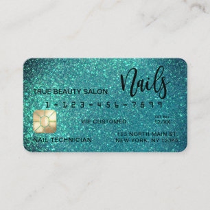 Glam Sparkly Teal Glitter Kredit Card Nagel Tech Visitkort