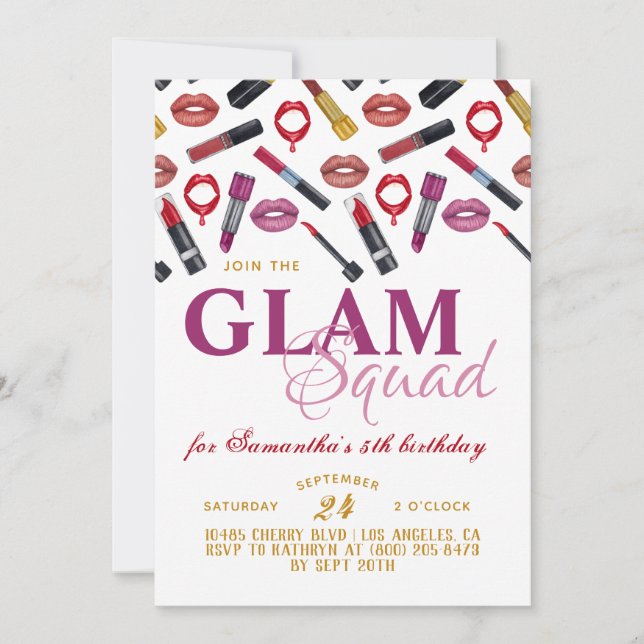 Glam Squad Makeup Birthday Inbjudan (Framsida)
