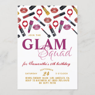 Glam Squad Makeup Birthday Inbjudan