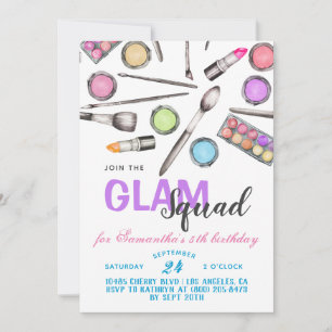 Glam Squad Makeup Birthday Inbjudan