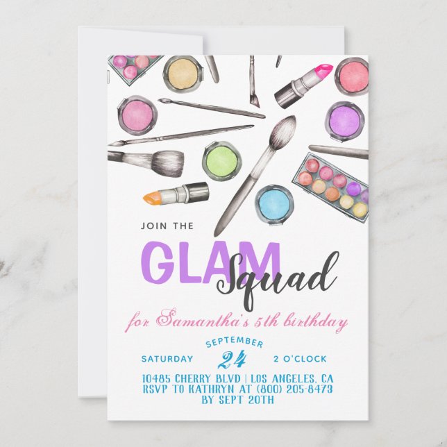 Glam Squad Makeup Birthday Inbjudan (Framsida)