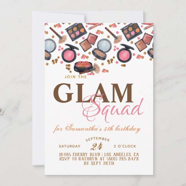 Glam Squad Makeup Birthday Inbjudan (Framsida)