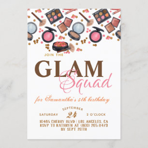 Glam Squad Makeup Birthday Inbjudan