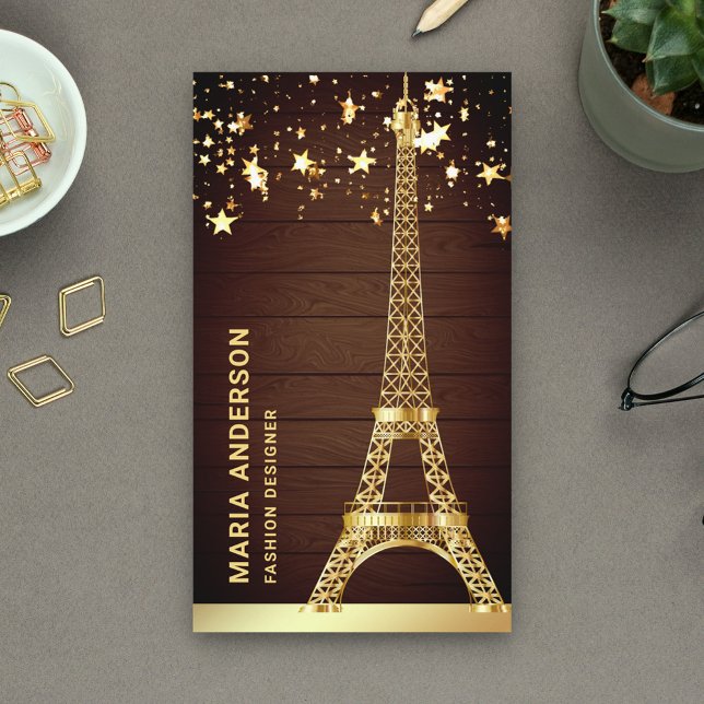 Glam Stars Confetti Gold Foil Paris Eiffel Torn Visitkort (Skapare uppladdad)