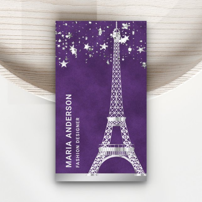 Glam Stars Confetti Silver Foil Paris Eiffel Torn Visitkort (Skapare uppladdad)