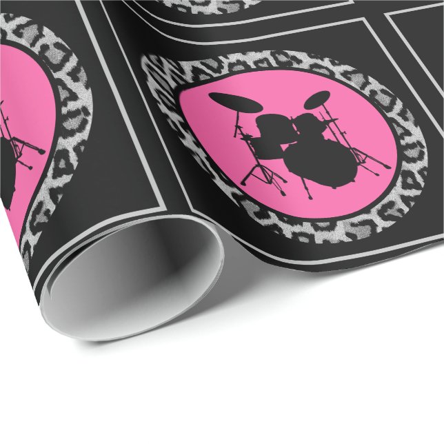 Glam Sten Drummer Leopard Drum Kit Musician Gift Presentpapper (Rullad Hörn)