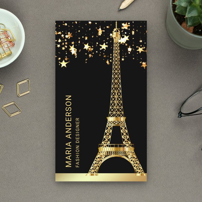 Glam Stjärnor Konfetti Guld Folie Paris Eiffeltorn Visitkort (Skapare uppladdad)