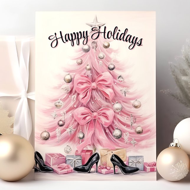 Glam Stövlar Rosa Julgran God Jul  Helgkort (Skapare uppladdad)