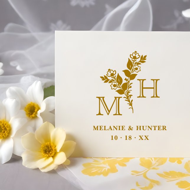 Glam Stylish Botanical Branches & Blooms Wedding Stämpel (Glam Stylish Botanical Branches & Blooms Wedding Initials Rubber Stamp.)