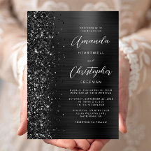 Glam Svart Borstat Metall Glitter Skrift Bröllop