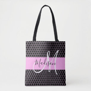 Glam Svart Metallisk Rosa Bikakemönster Monogram N Tygkasse