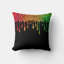 Glam Svart Rasta Regnbåge Glitterdropp Kudde