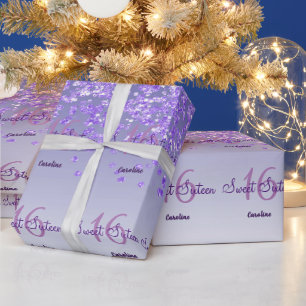 Glam Sweet 16 Falling Lila Glitter Presentpapper