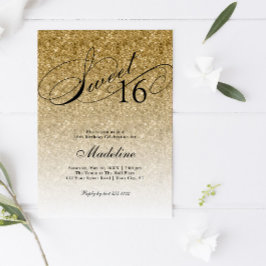 Glam Sweet 16 guld Glitter Inbjudningar