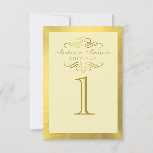 Glam Swirly Flourish Gold Foil Bord Card| elfenben Inbjudningar (Framsida)