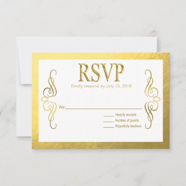 Glam Swirly Flourish Gold Foil OSA | guld vit Kort (Framsida)