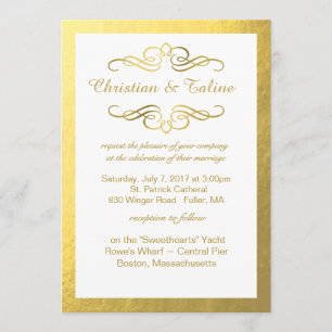 Glam Swirly Flourish Gold Foil Outline Bröllop Inbjudningar