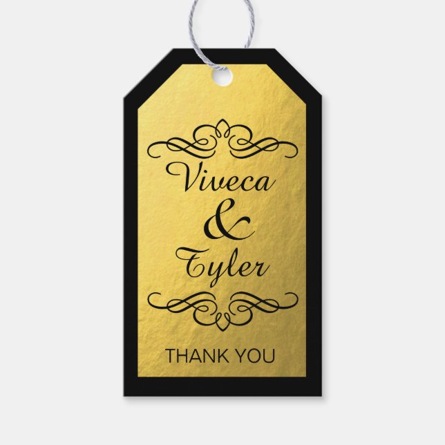 Glam Swirly Flourish Gold Foil Tack Presentetikett (Framsidan)