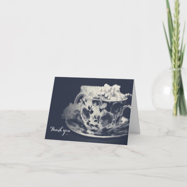 Glam Tea & Pärlor Elegant Bröllop Chic Tack Kort (Framsida)