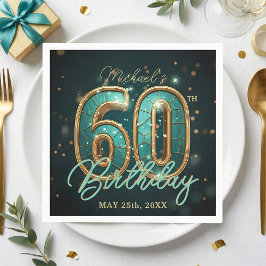 Glam Teal and Gold Elegant 60th Birthday Party Pappersservett