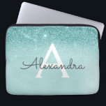 Glam Teal Aqua Blue Glitter och Gnistra Monogram Laptop Fodral<br><div class="desc">Glam Teal Aqua Blue Ombre Faux Glitter och Gnistra Modern och Elegant Monogram Fodral. Fodral kan anpassas så att det omfattar ditt första och första namn.</div>
