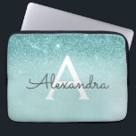 Glam Teal Aqua Blue Glitter och Gnistra Monogram Laptop Fodral<br><div class="desc">Glam Teal Aqua Blue Ombre Faux Glitter och Gnistra Modern och Elegant Monogram Fodral. Fodral kan anpassas så att det omfattar ditt första och första namn.</div>