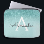 Glam Teal Aqua Blue Glitter och Gnistra Monogram Laptop Fodral<br><div class="desc">Glam Teal - Aqua Blue - Mint Ombre Faux Glitter och Gnistra Modern och Elegant Monogram Fodral. Fodral kan anpassas så att det omfattar ditt första och första namn.</div>