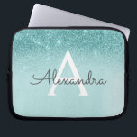 Glam Teal Aqua Blue Glitter och Gnistra Monogram Laptop Fodral<br><div class="desc">Glam Teal - Aqua Blue - Mint Ombre Faux Glitter och Gnistra Modern och Elegant Monogram Fodral. Fodral kan anpassas så att det omfattar ditt första och första namn.</div>