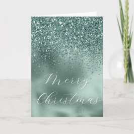 Glam Teal Aqua Gräs Grönt Glitzy Glitter Kort