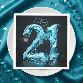 Glam Teal Blue Faceted Crystal 21st Birthday Party Pappersservett