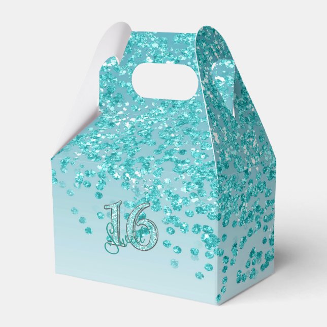Glam Teal Blue Glitter 16 Birthday Presentaskar (Framsidan Sidan)