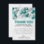 Glam Teal Grönt Silver Balloon Glitter Birthday Tack Kort<br><div class="desc">Modern Glam Teal Grönt Silver Grått Balloon Glitter Gnistra oavsett ålder,  födelsedagskort Tack</div>