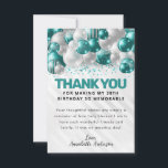 Glam Teal Grönt Silver Balloon Glitter Birthday Tack Kort<br><div class="desc">Modern Glam Teal Grönt Silver Grått Balloon Glitter Gnistra oavsett ålder,  födelsedagskort Tack</div>