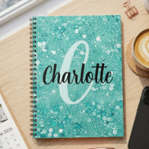 Glam Teal Mint Falskt Glitter Gnistrande Monogram