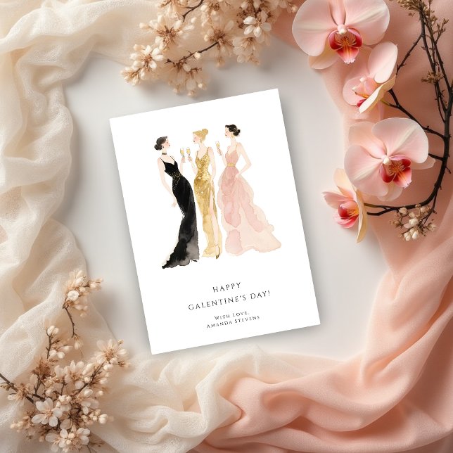 Glam Three Pretty Elegant Women Galentine's Day Kort (Glam Three Pretty Elegant Women Galentine's Day Cards for Your Best Fiends.)