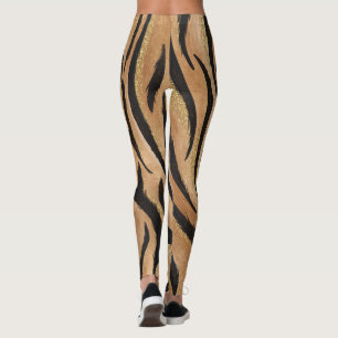Glam Tiger Print Vild katt Animal Mönster Faux Gu Leggings
