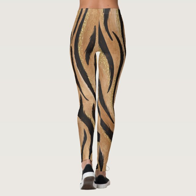 Glam Tiger Print Vild katt Animal Mönster Faux Gul Leggings (Baksida)