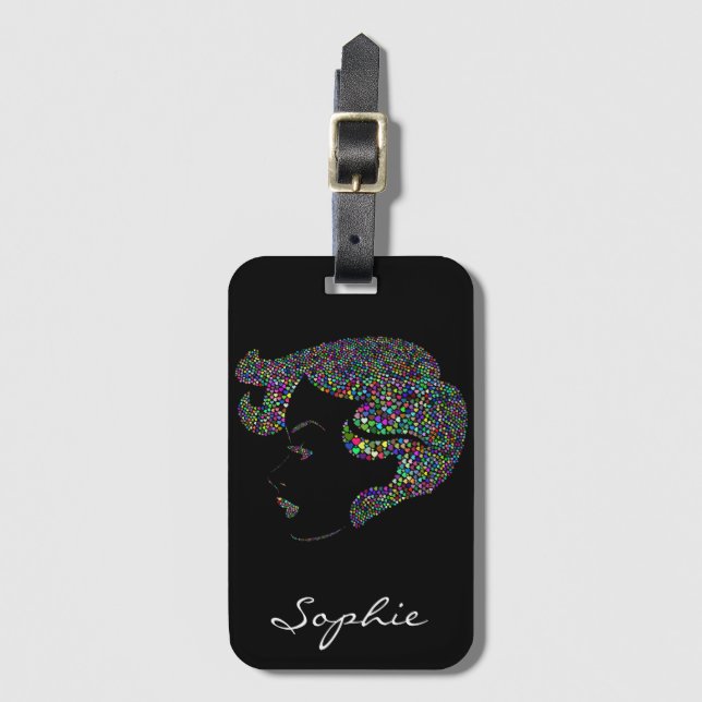 Glam tjej med hjärtan bagagebricka (Framsida vertikal)