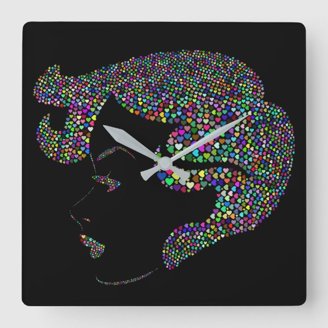 Glam tjej med hjärtan fyrkantig klocka (Framsida)