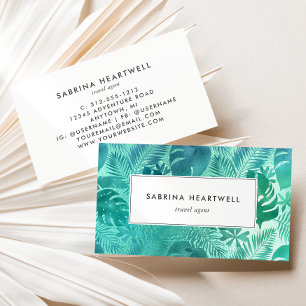 Glam Tropicala Monstera blad Tealblå Visitkort