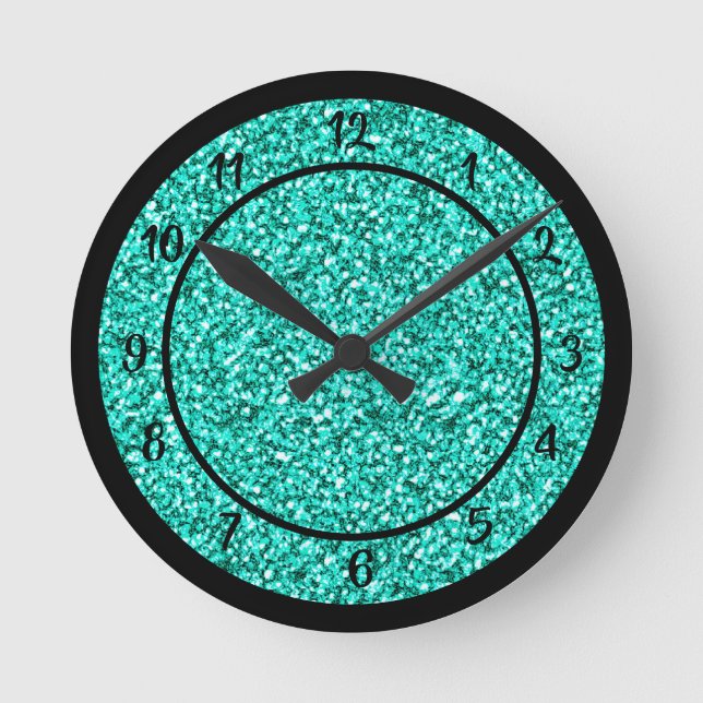 Glam Turcos Blue Glitter Gnistra Rund Klocka (Framsida)