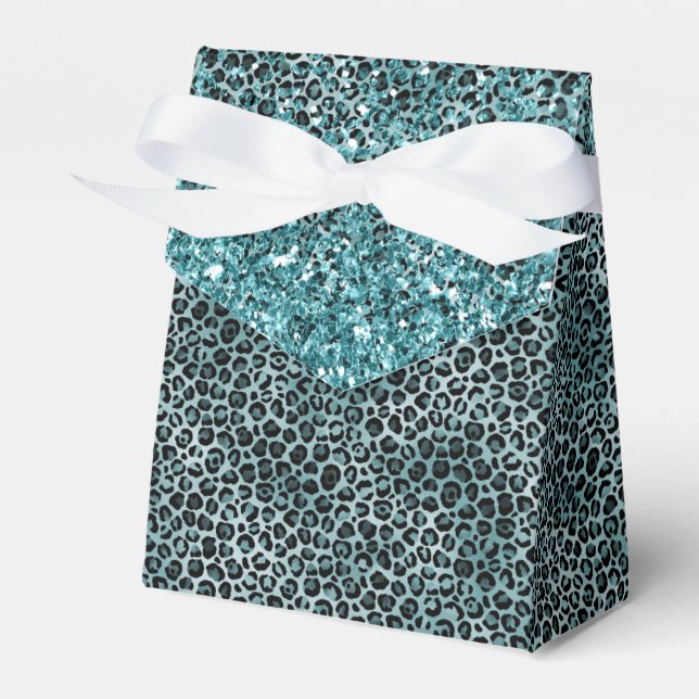 Glam Turcos Teal Blue Leopard Skriv ut Glitter Presentaskar (Framsidan Sidan)